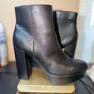 BAMBOO Black Platform Block Heel Ankle Booties